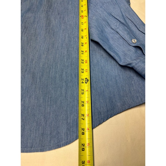 MACK WELDON Mens Chambray Button Down Shirt Blue Long Sleeve Pockets Large - Picture 6 of 8